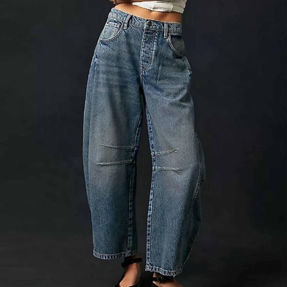 Amazon High Rise Barrel Leg Medium Wash Jeans Size 8